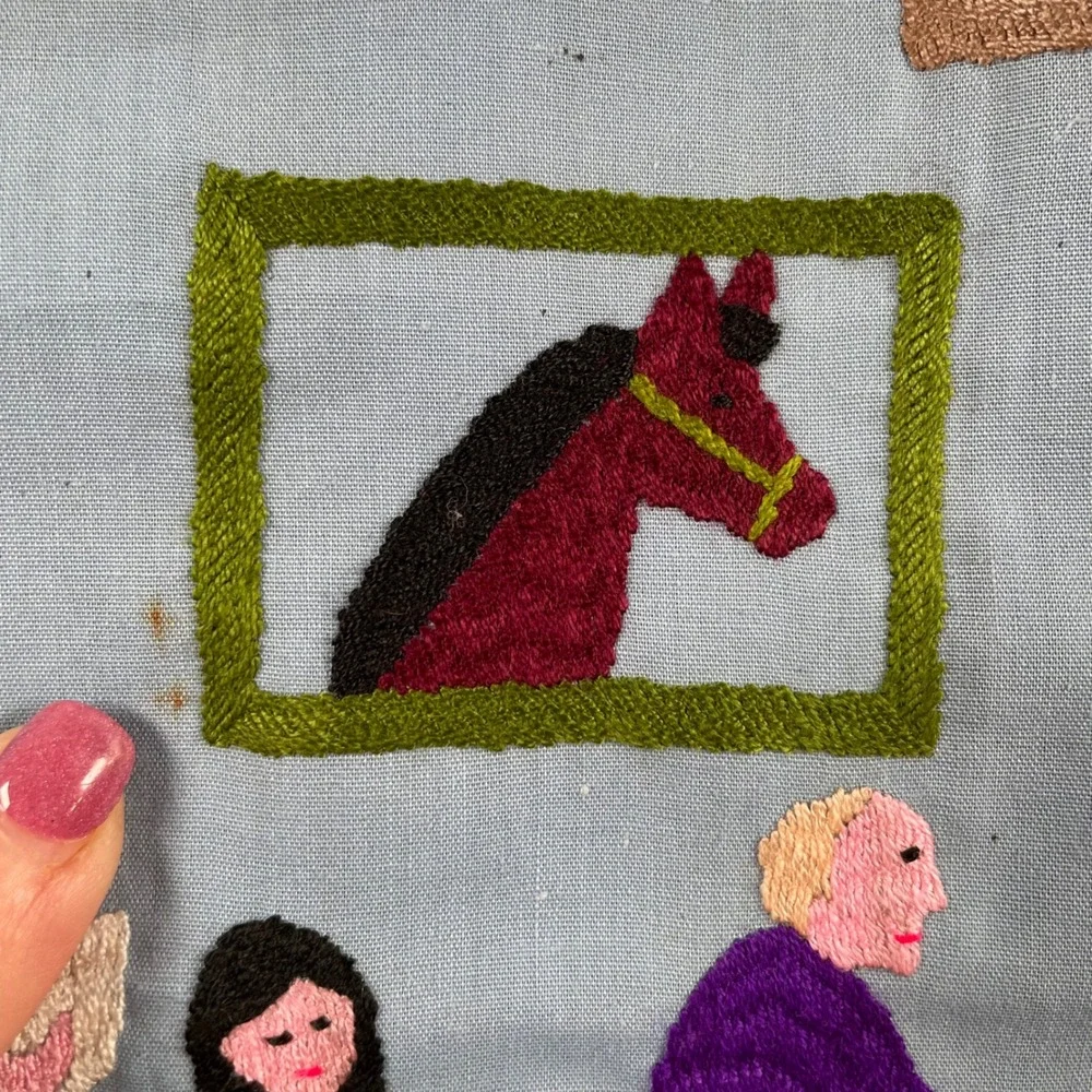VTG Hmong Story Cloth Embroidered Textile Wall Hanging‎ Religious Nativity Folk
